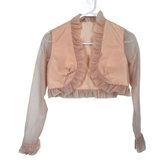Vintage pale pink size XS Swiss dot sheer sleeves cropped jacket. - Picture 1 of 7